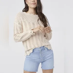 Paige Kuzuyu Ecru Crochet Sweater Women’s XL Cottage core Bohemian‎ thumbnail 13
