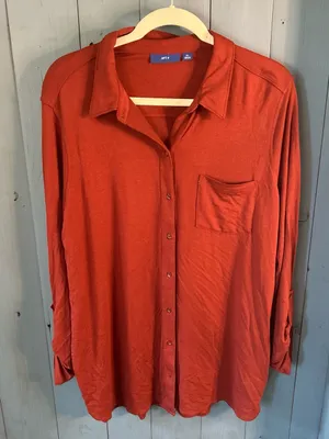 Apt. 9 Women’s Rust Orange Button-Up Shirt 3/4 Sleeve Blouse | Size XL thumbnail 1