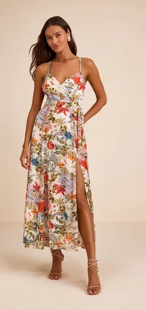 Lulus Amara White Multi Paisley Print Wrap Midi Dress Cocktail Resort XL NWT thumbnail 1