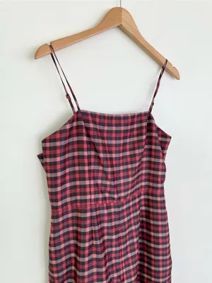 Anthropologie Hutch Plaid Bow Jumpsuit in Red 8 Classic Preppy Holiday Festive thumbnail 6