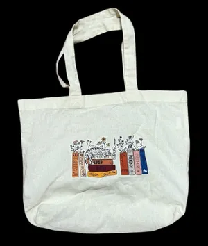 Taylor Swift Eras Stacked Book Stack Cat Canvas Tote Bag Cream One Size thumbnail 1
