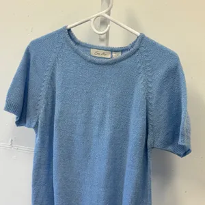Vintage Emily Rose Light Blue Short Sleeve Knit‎ Sweater Crew Neck Raglan Medium thumbnail 3
