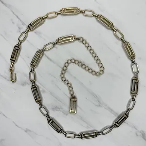 Greek Key Gold Tone Chain Belt One Size (OS) Adjustable Hook Closure ✨ thumbnail 1