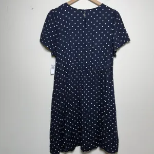 NEW Old Navy Women Crepe Mini Dress Large Navy Polka Dot Short Sleeve Pockets thumbnail 11