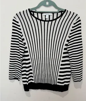 Max‎ Mara Cream Black Striped 3/4 Sleeve Top Sz S thumbnail 1