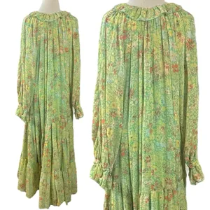 Free People Feeling Groovy Maxi Dress Size XS 70s Chartreuse Floral Bohemian thumbnail 10