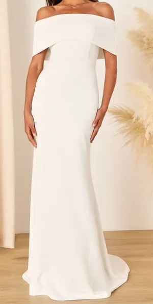 NEW Lulus Bridal Exceptional Romance White Off-the-Shoulder Mermaid Maxi Dress thumbnail 1