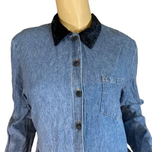 Vintage 1990'S You Babes Denim Cotton Baby Doll Dress W/ Velour Collar (18) thumbnail 7