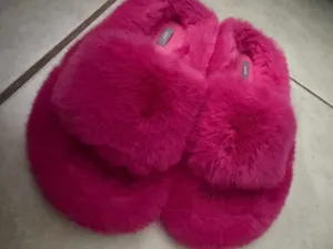Aerie Slippers Fuzzy Pink Open-Toe thumbnail 3
