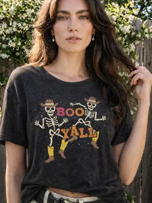 NWOT Boutique Western "Boo Y'all" Dancing Skeleton Tee - Small thumbnail 1