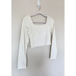 Free People White Lace Trim Milkmaid Crop Top Long Sleeve Square Neck Size Small thumbnail 6
