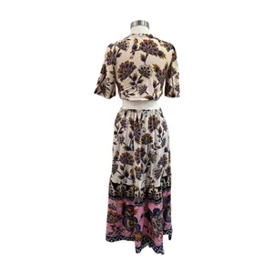Farm Rio Jasmin‎ Mixed Print Midi Dress Boho Tropical Size M/L thumbnail 2