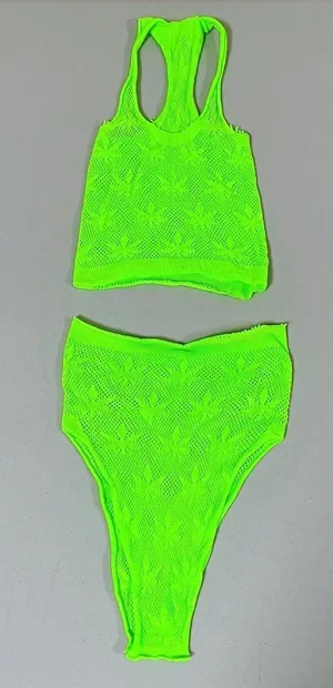 Neon Lime Green Leaf Fishnets Fishnet Bra and Bottoms Coords Matching Set O/S 💚 thumbnail 2