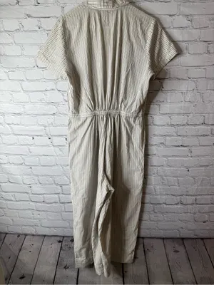 Madewell Cream and Navy Striped Button-Up jumpsuit wide leg size large thumbnail 9
