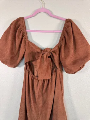 Audrey Parks Brown Corduroy Puff Sleeve Mini Dress Womens S Francesca Casual thumbnail 5