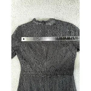 Black Lace Sheath Dress 8 Floral Mock‎ Neck S/S Eyelash Hem Whimsigoth Witchy thumbnail 8