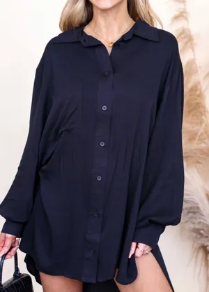 New Black Collared Neck Long Sleeve Top/Dress Size Medium thumbnail 3