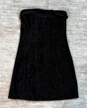 Urban Social Women’s XS Black Silver Metallic Velvet Strapless Midi Dress Retro thumbnail 1