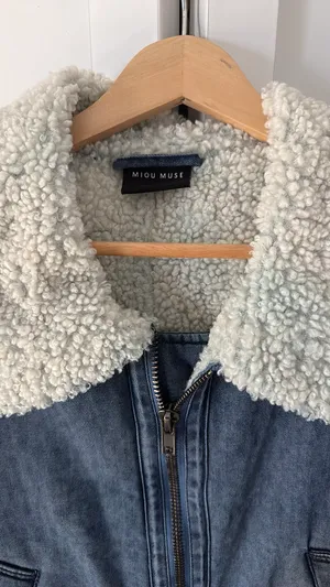 MIOU MUSE Denim + Sherpa Jacket Blue thumbnail 3