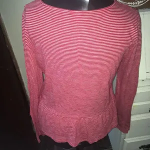 J Crew red and white striped ruffle knit size L blouse thumbnail 2