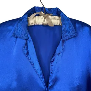 Vintage 80s Gold Label Victorias Secret Night Shirt‎ Dress M/L Blue Satin Korea thumbnail 2
