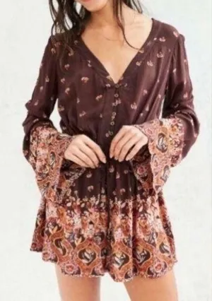 Urban Outfitters UO Ecote Helena Printed Long-sleeve Romper Size Medium thumbnail 1