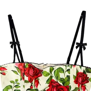 Jaded London Scarlett Satin Corset Top Womens 4 Ivory Red Rose Floral Coquette thumbnail 7