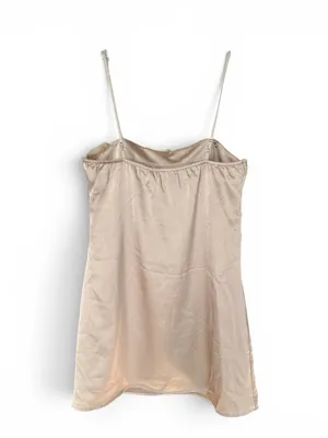 NWT Charmed Hearts Waiting All Night Satin Feather Dress Beige L thumbnail 7