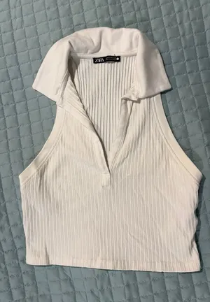 Zara Cropped White Polo Top thumbnail 1