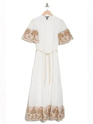 Love by Design Southhampton embroidered button front white cotton maxidress sz S thumbnail 5