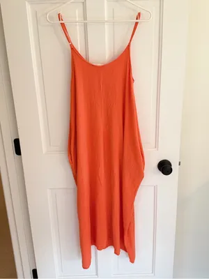 New‎ In Orange Rayon Cami Midi Dress Sleeveless Pockets Size Small thumbnail 2