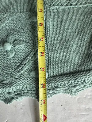 Melbourne Elements Pom Pom crochet Knit Patchwork Sweater sage L cottage thumbnail 12