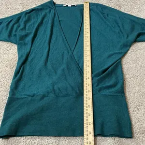 Loft Surplice Wrap Knit Sweater Women S Teal Green Dolman Sleeve V-Neck Ribbed‎ thumbnail 4