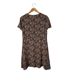 Loft Paradise Pintucked Side Tie Dress Women Medium Green Pink NWT Tropical Boho thumbnail 3