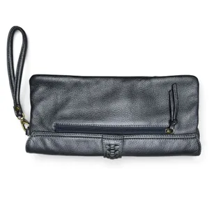 Clarks England Leather Baguette Clutch Bag Wristlet Blue Cotton Lined thumbnail 7
