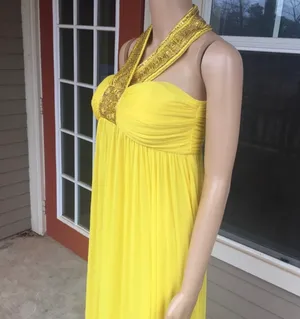 Dusk Collection by shella yen Yellow Beaded Halter Empire-Waist Maxi Dress thumbnail 8