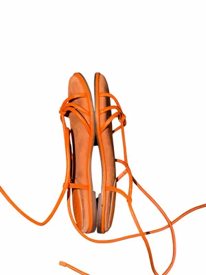 Arezzo Orange Leather Strappy Lace-Up Women's Sandals Size 38 thumbnail 3