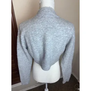 Zara Gray Cropped Mock Neck Knit Sweater Wool Blend Heather Gray sz Small thumbnail 3