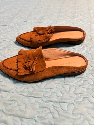 Fringed Tassel Suede Mule for Fall- Chestnut Brown Jolimall -Autumn thumbnail 2