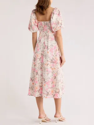 Avec Les Filles $169 Pink Garden Party Floral Twist Bodice Midi Dress Size 12 thumbnail 2