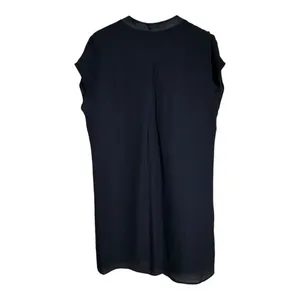 Vince Women Black 100% Silk Leather Trim V-Neck Shift Dress Short Sleeve Size S thumbnail 4