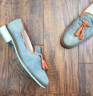 Torretti • retro tassel loafers aqua blue orange leather suede slip on thumbnail 6