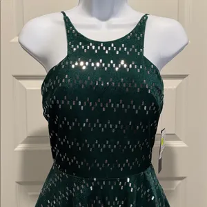 City Studio Green Metallic Fit &‎ Flare Dress Size 1 NWT Holiday Party Glam thumbnail 4