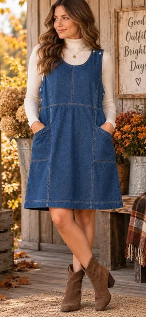 Country Store Jumper Dress Cottagecore Women 1X Blue Denim Button Pockets thumbnail 1
