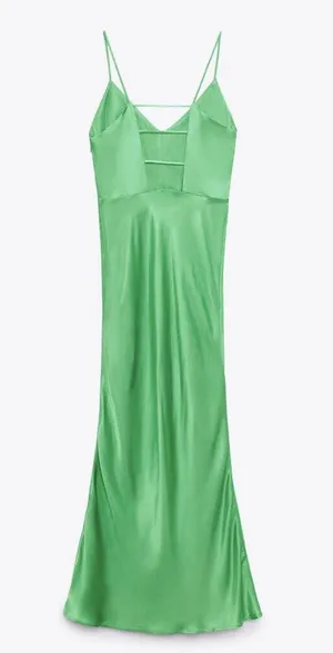 ZARA Dress emerald green Slip Midi Satin Effect Maxi Wedding Party thumbnail 10