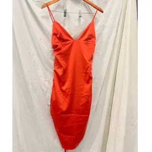 NBD Dex‎ Ruched Drawstring Adjustable Side Tie Poppy Orange Mini Dress Sz Small thumbnail 3