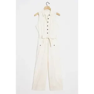 Anthropologie Ryanne Wide-Leg Utility Jumpsuit in White Size 4 Coastal Preppy thumbnail 2