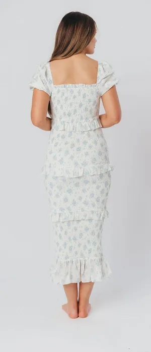 Worth Collective Ada Smocked Dress in Blue Floral - Bump Friendly thumbnail 2