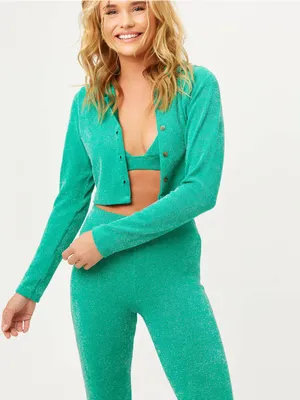 NWT Frankie’s Bikinis Johnson Terry Lurex Sweatpants Mistletoe Green Large thumbnail 4