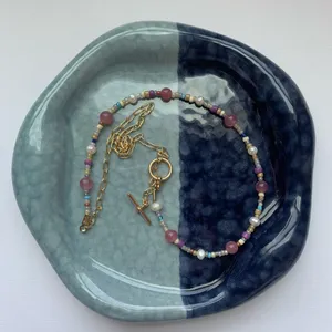 Gold Half Paperclip Half Beaded Handmade Necklace thumbnail 1